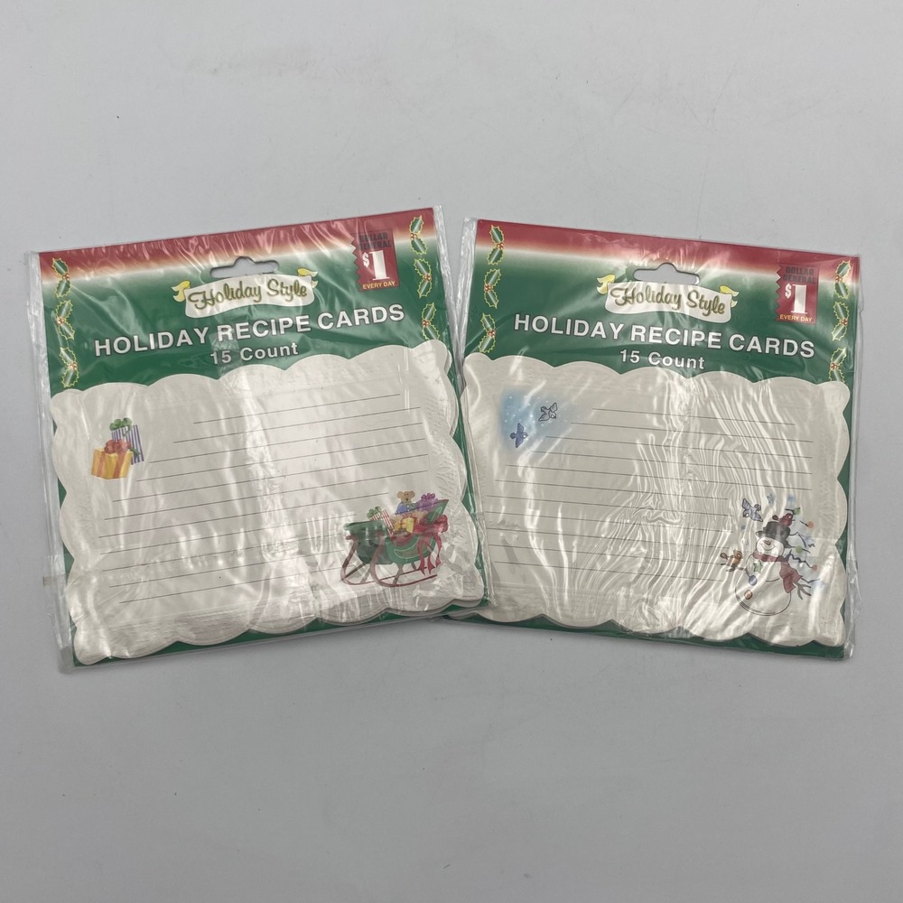 Holiday Style Christmas Recipe Cards 2 Packs 30 Count Snowman Sleigh Scalloped